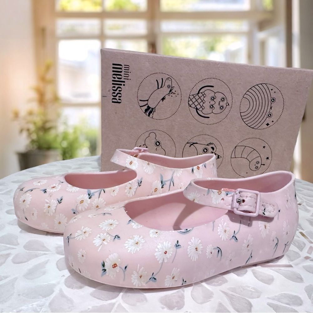 MINI MELISSA DORA Mary Jane Ballerina BABY PINK WHITE SHOES Toddler Size 8 EU 22